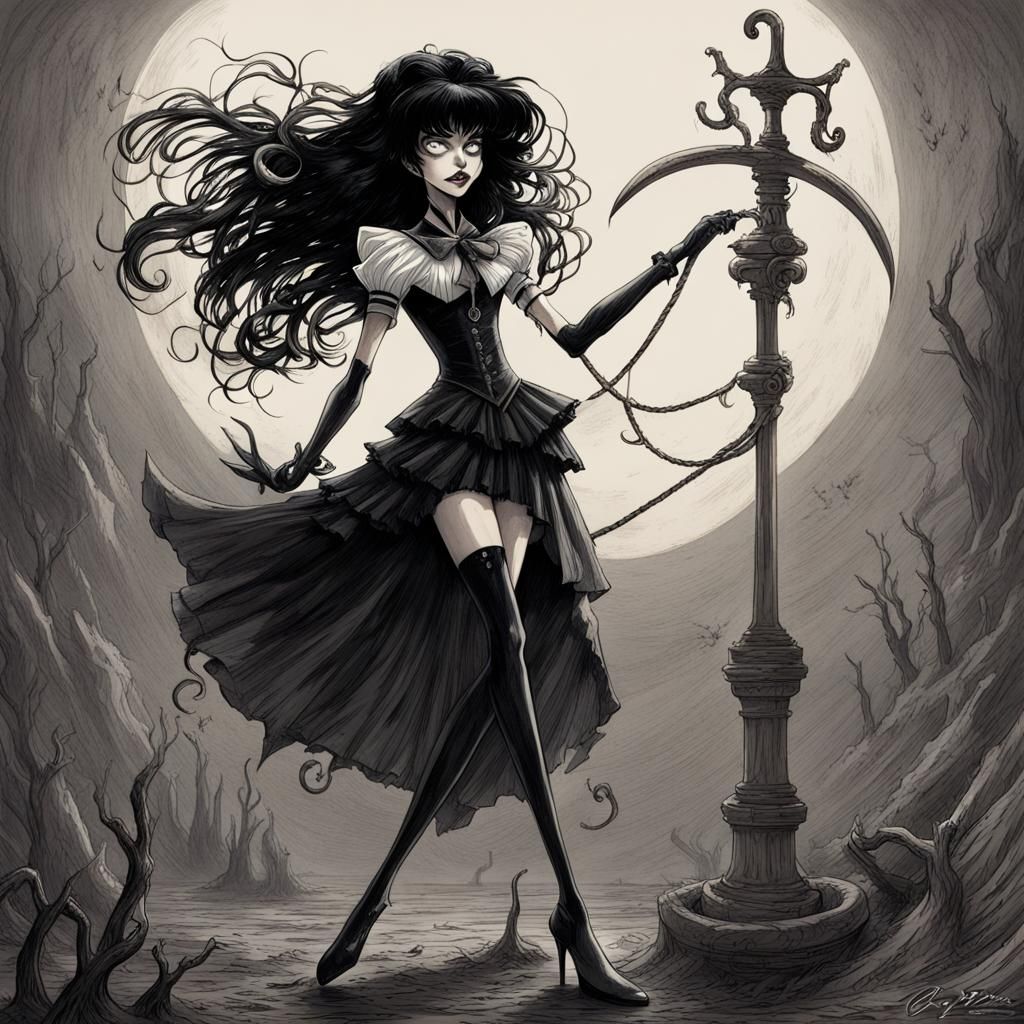 Sailor Pluto as a Tim Burton character