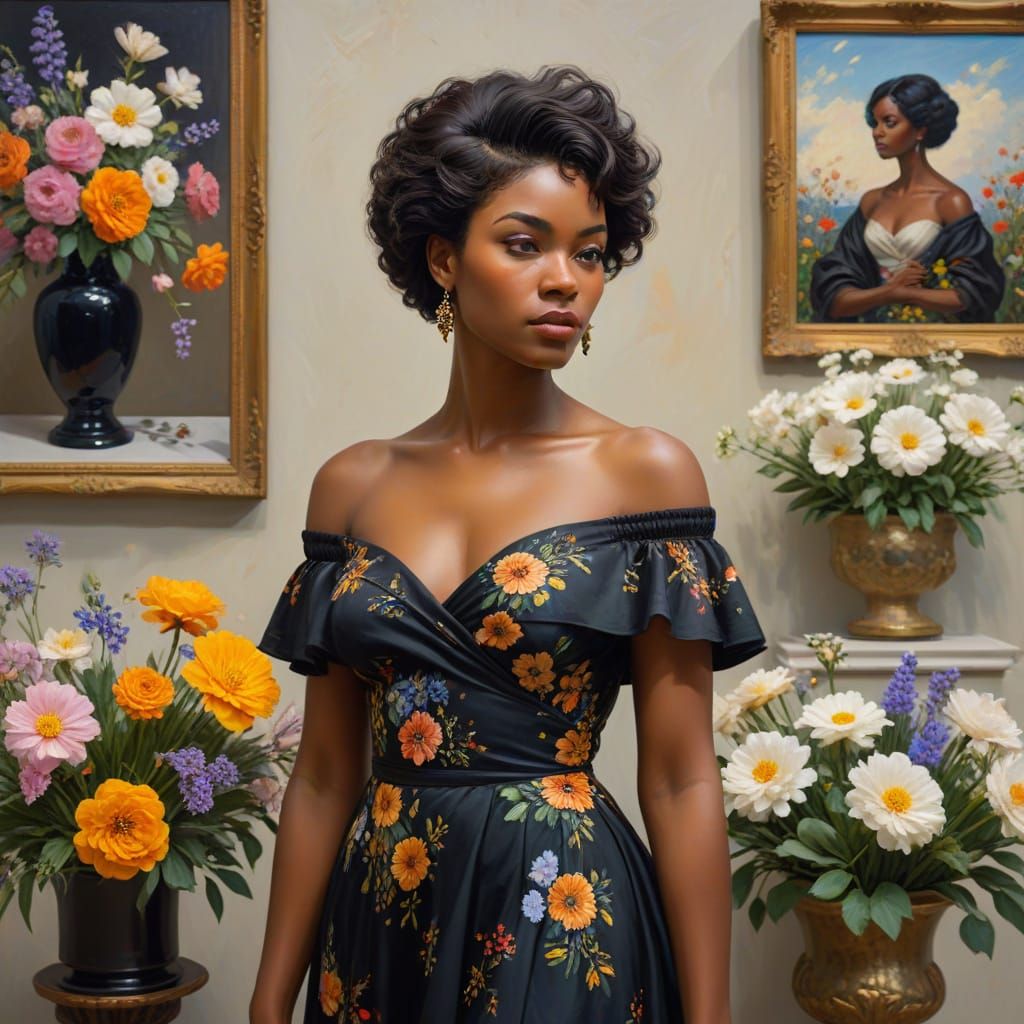 Graceful Woman in Art Gallery as Oil Painting