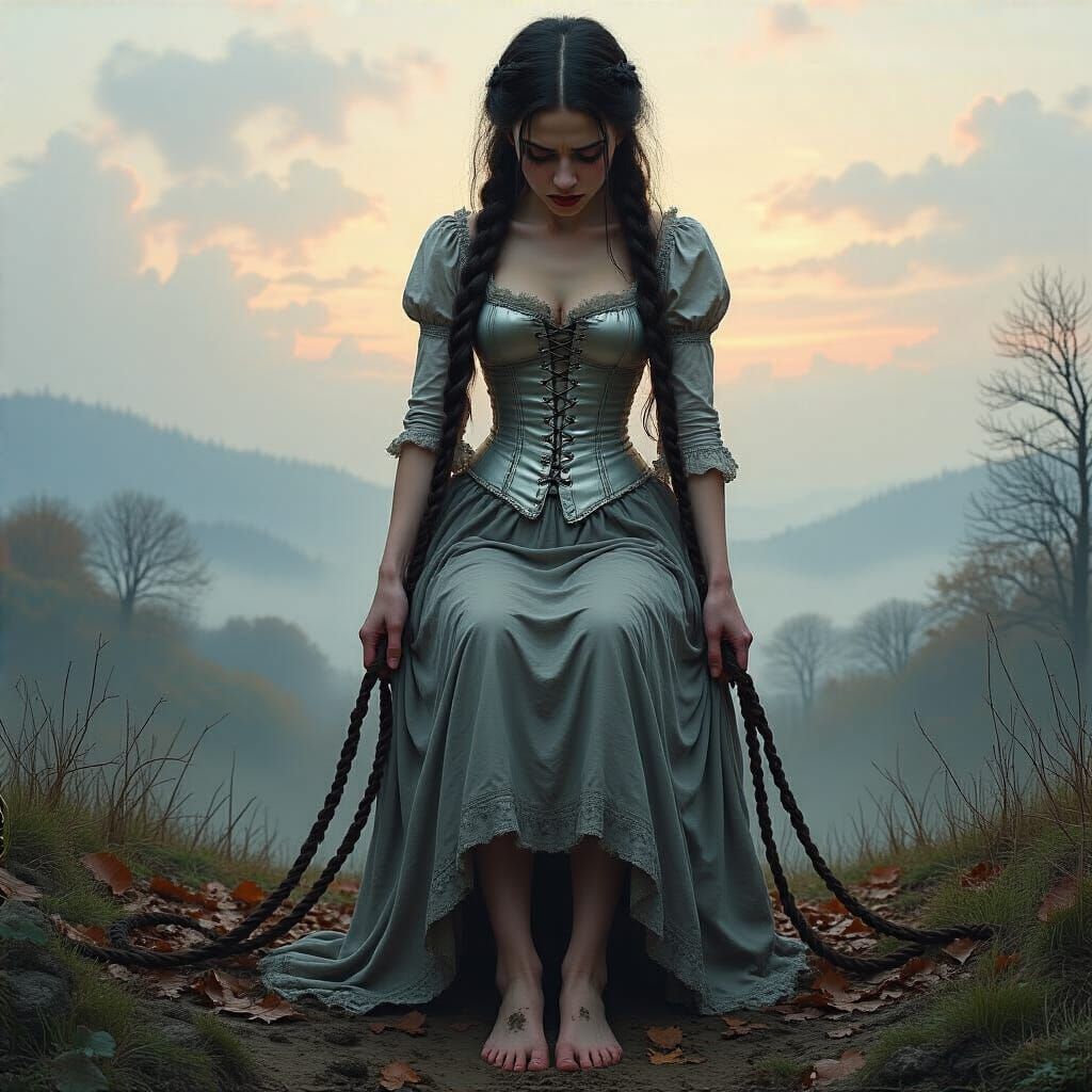 Ethereal Woman Raised to Sky in Pre-Raphaelite Style