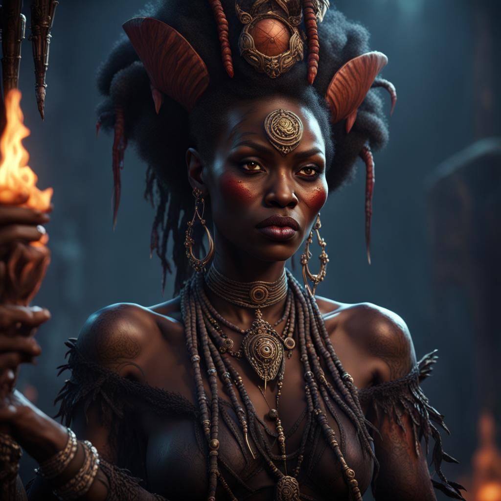 Black Female Vampire Witch Doctor in Detailed Matte Painting