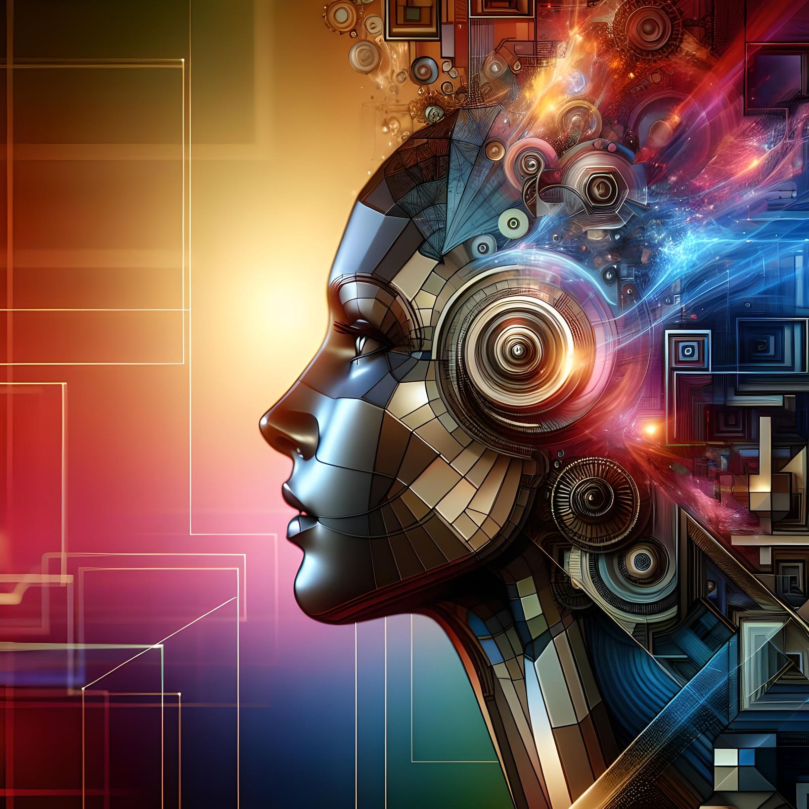 Geometric Machinery Concept Art in Vibrant Colors