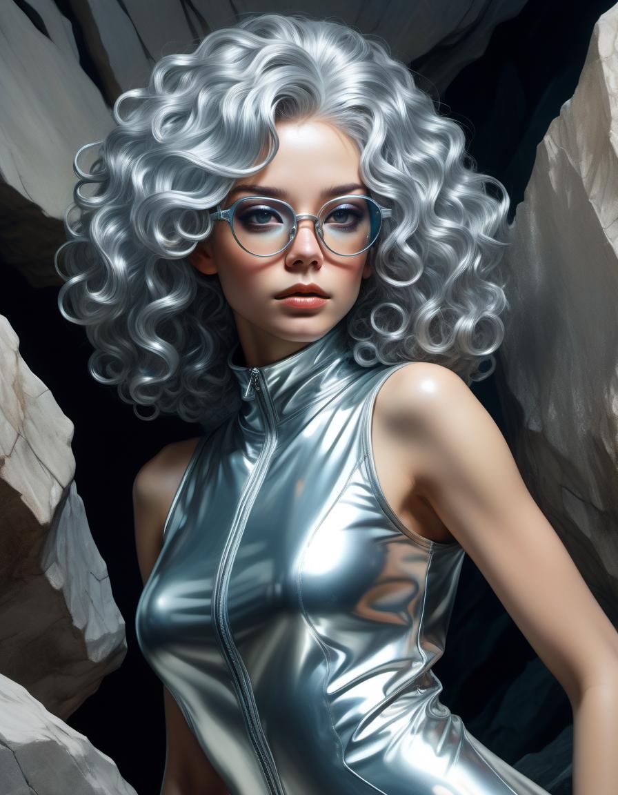 Magazine Cover: Woman in Reflective Catsuit, Art Nouveau Sty...