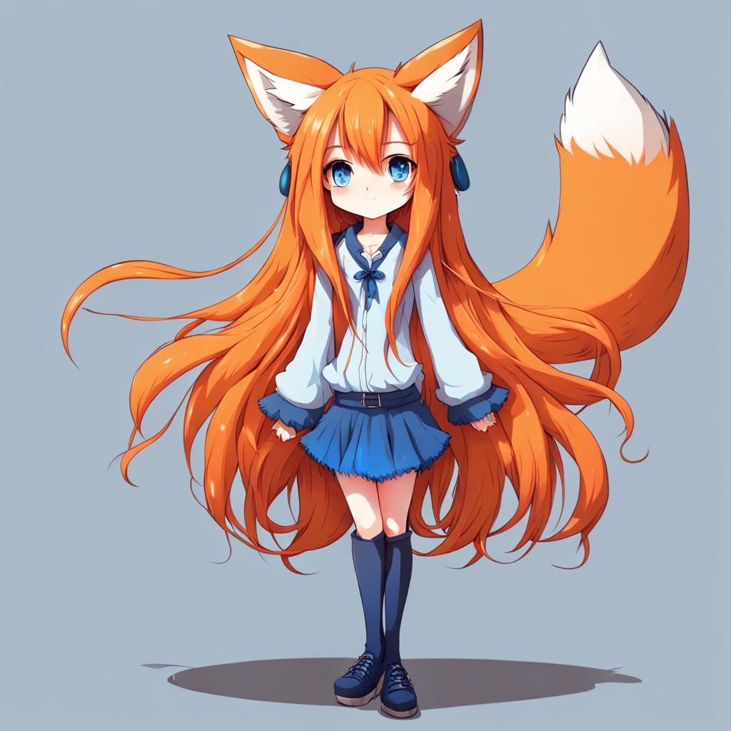 Orange Haired Fox Girl in Blue Hoodie