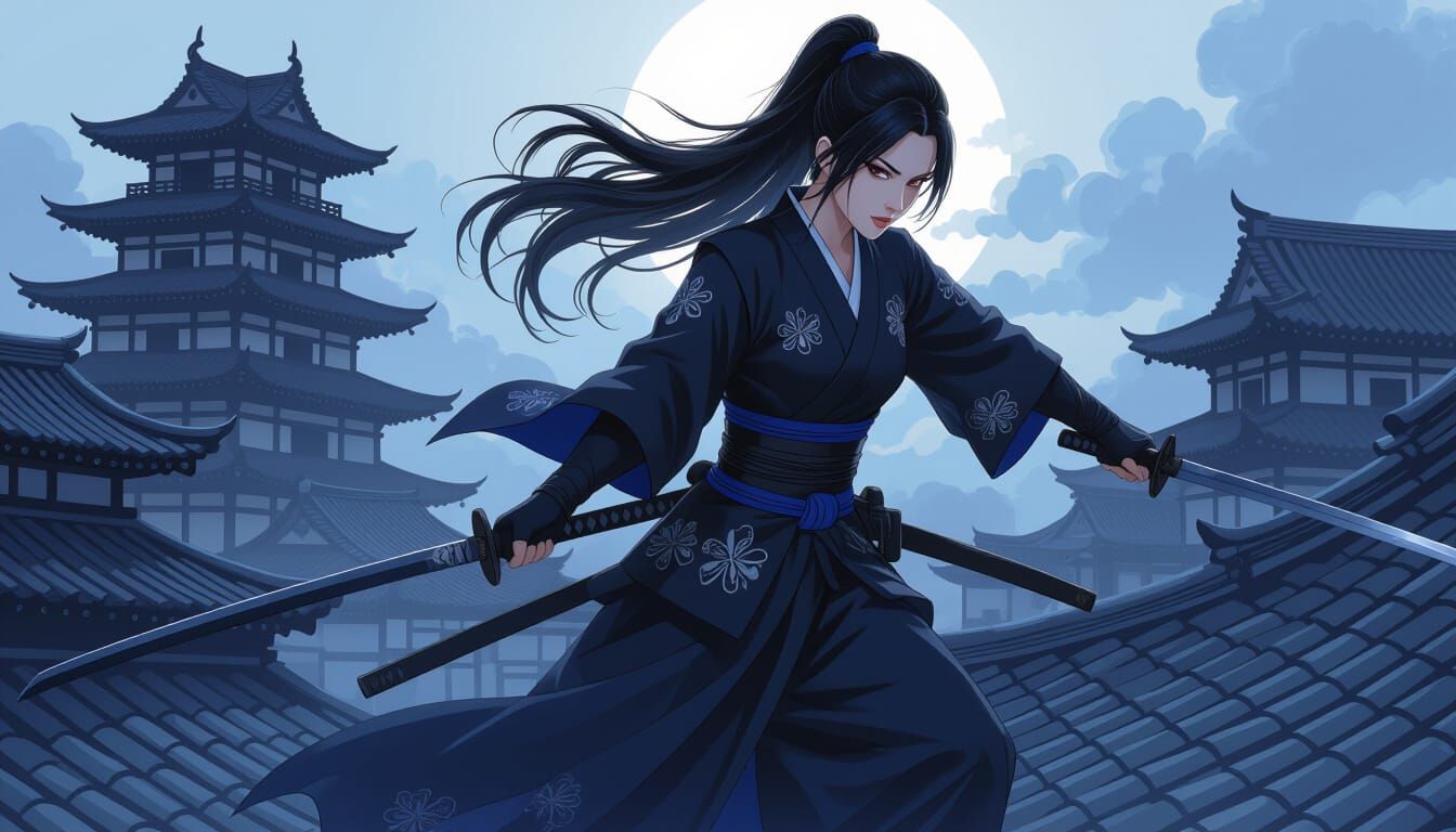 15th Century Japanese Ninja Woman in Dark Fantasy Style