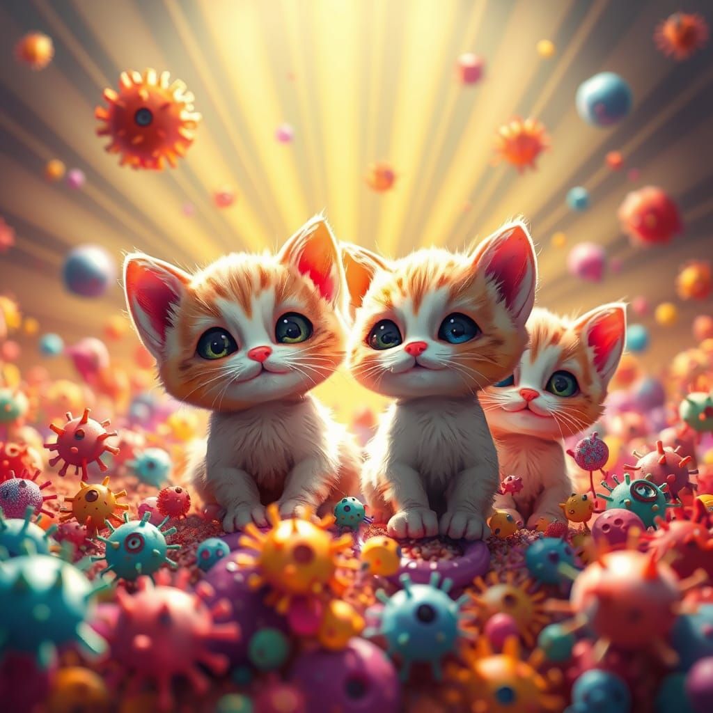 Cartoon Kittens in Microorganism World: Pixar-style 3D Art