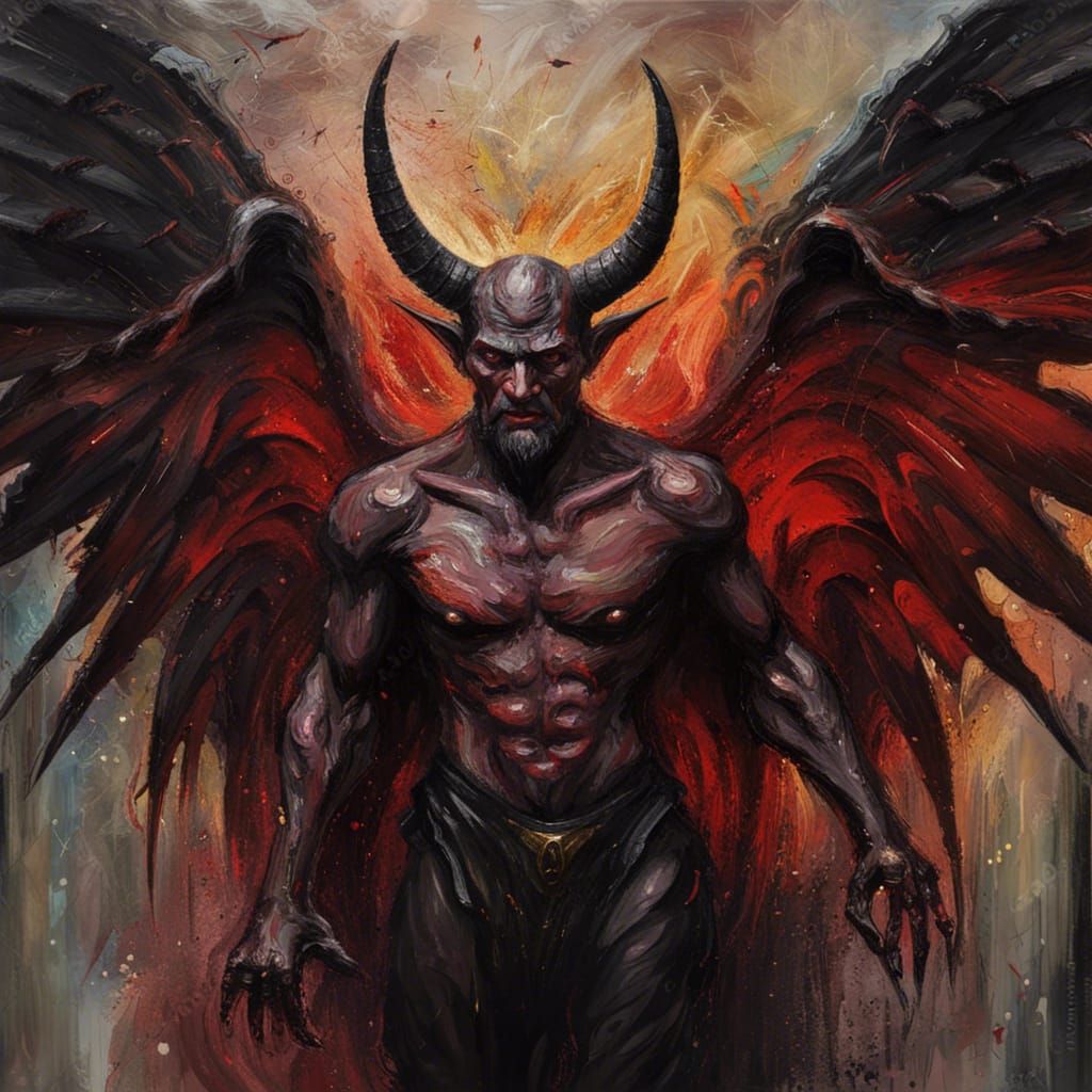 Gothic Devil Portrait in Impressionist Impasto Style