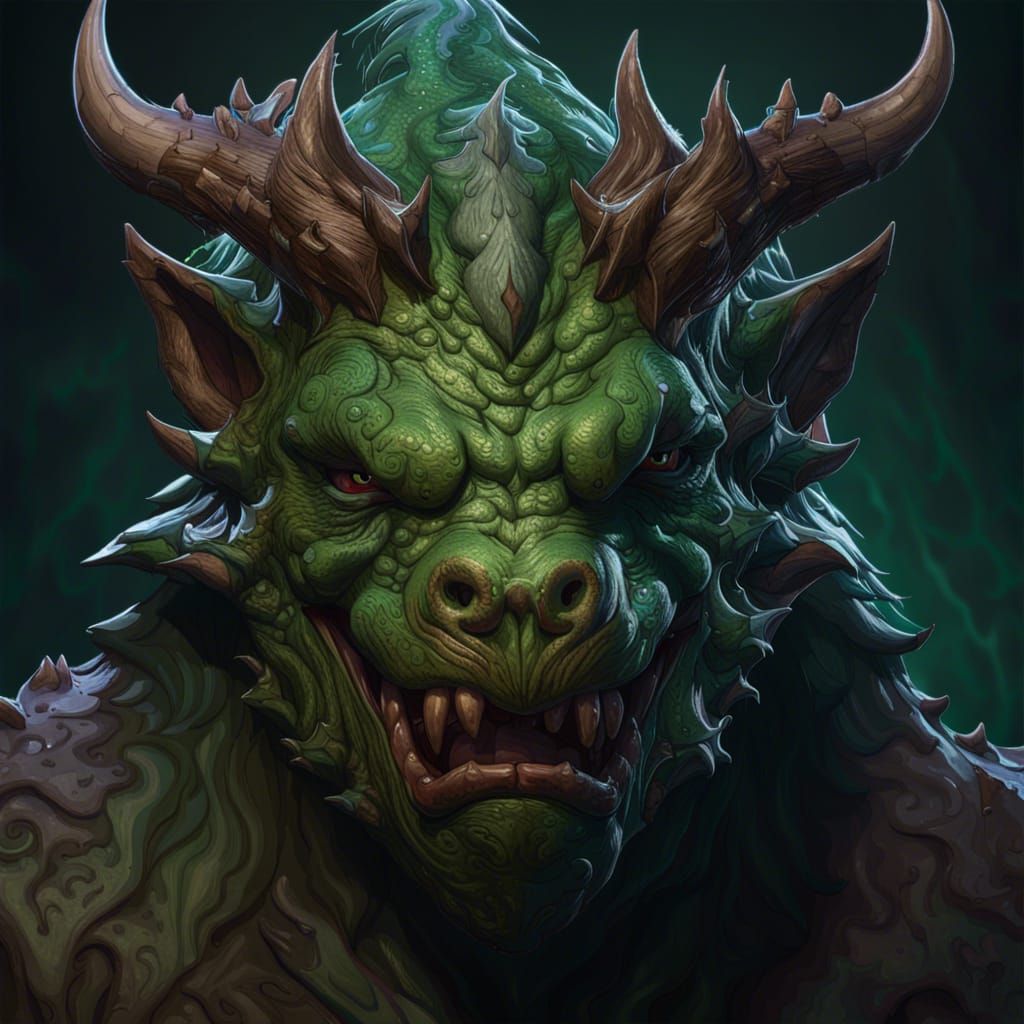 Demonic Eldritch Hodag Portrait in Hyperdetailed Style