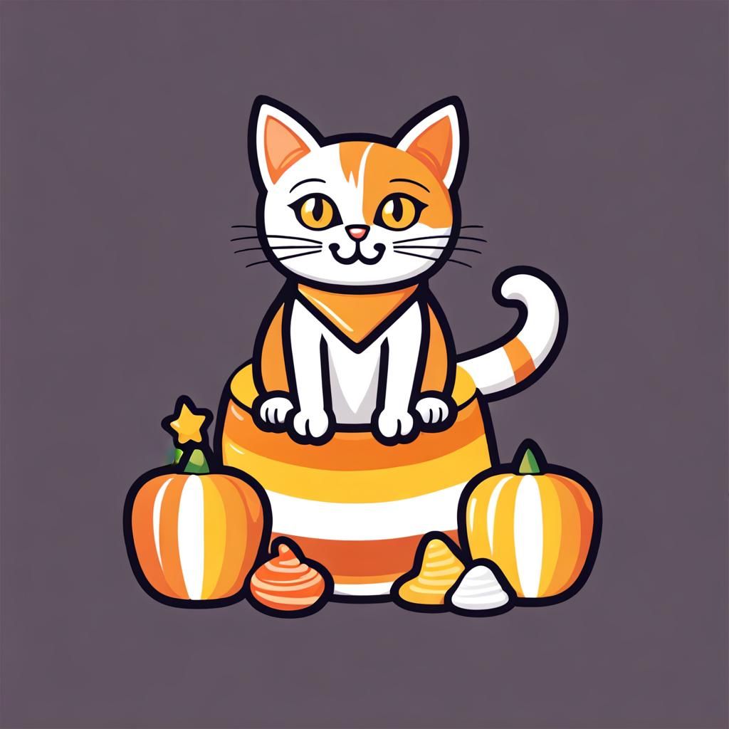 Cute Candy Corn Cat Logo in Halloween Colors