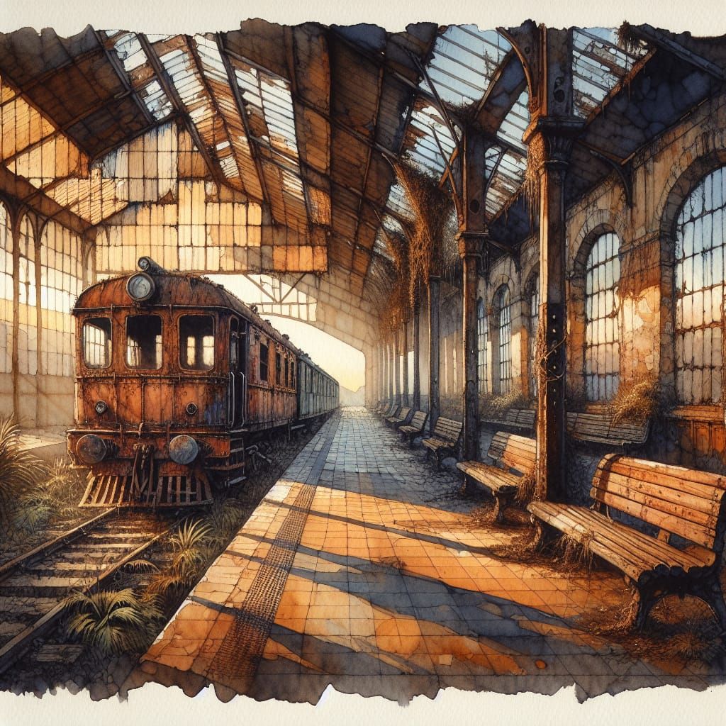 Derelict Train Station: Romanticism in Watercolor