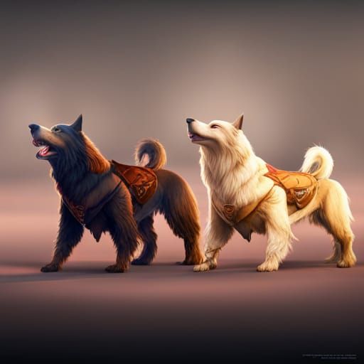 Detailed Matte Painting of Dogs in Fantasy Art