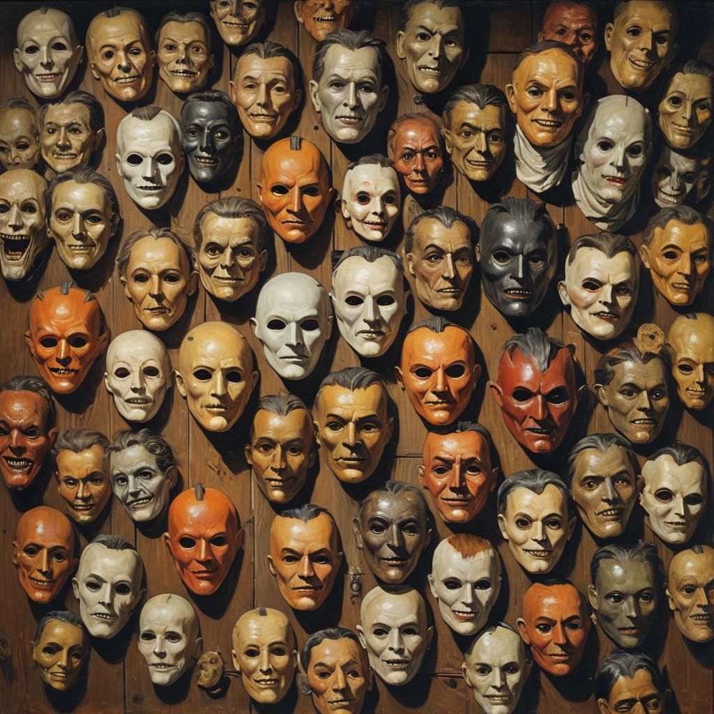 Antique Halloween Masks as Oil Painting