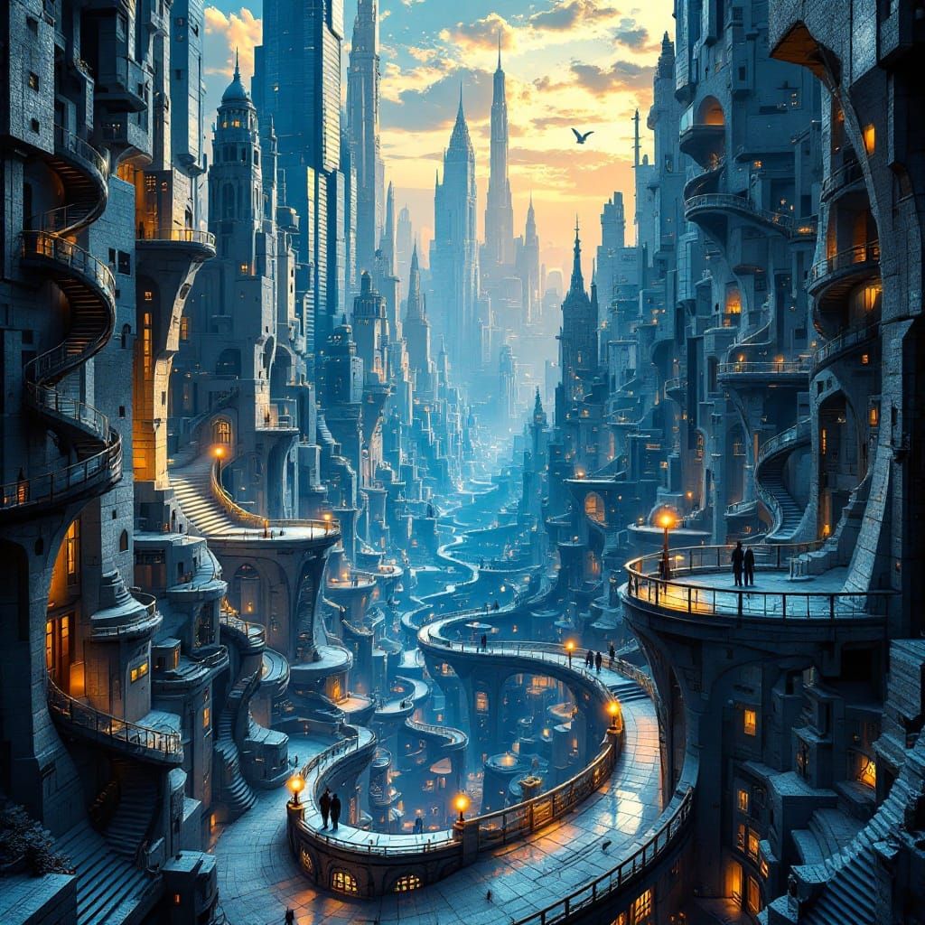 Surreal Metropolis with Impossible Geometry and Gravity-Defy...