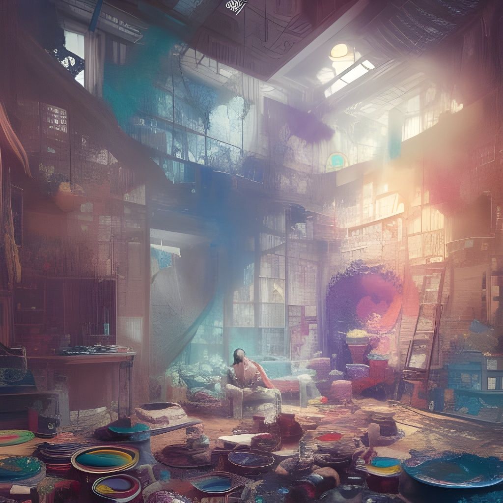 Obsidian Damascus Rainbow House: Detailed Cinematic Interior