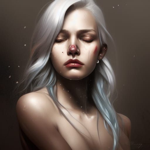 Crying Blood: Hyperdetailed Portrait of Young Woman