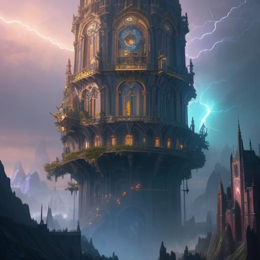 Dramatic Tower Fall in Electric Storm