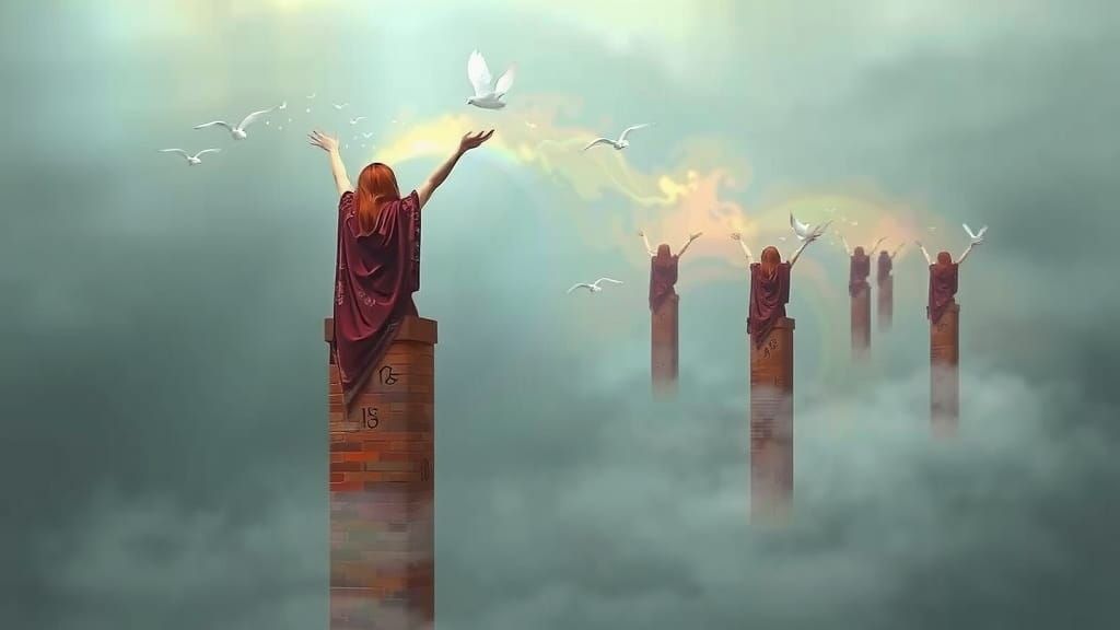 Surreal Woman Liberates Essence in Dreamlike Landscape