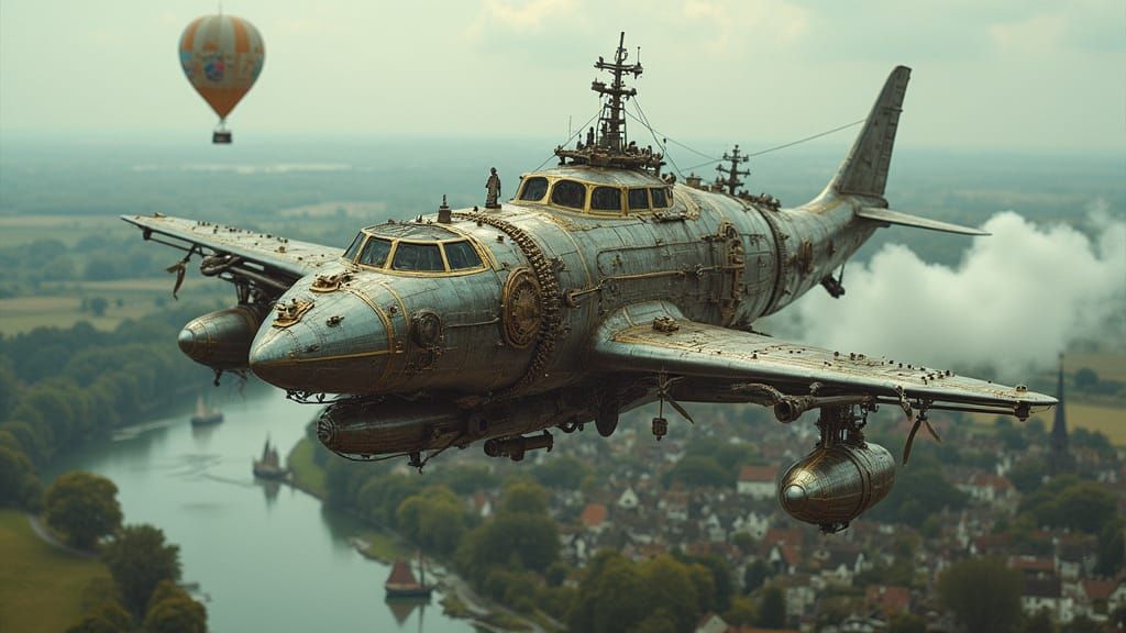 Steampunk Shark Aircraft Soars Over Victorian England
