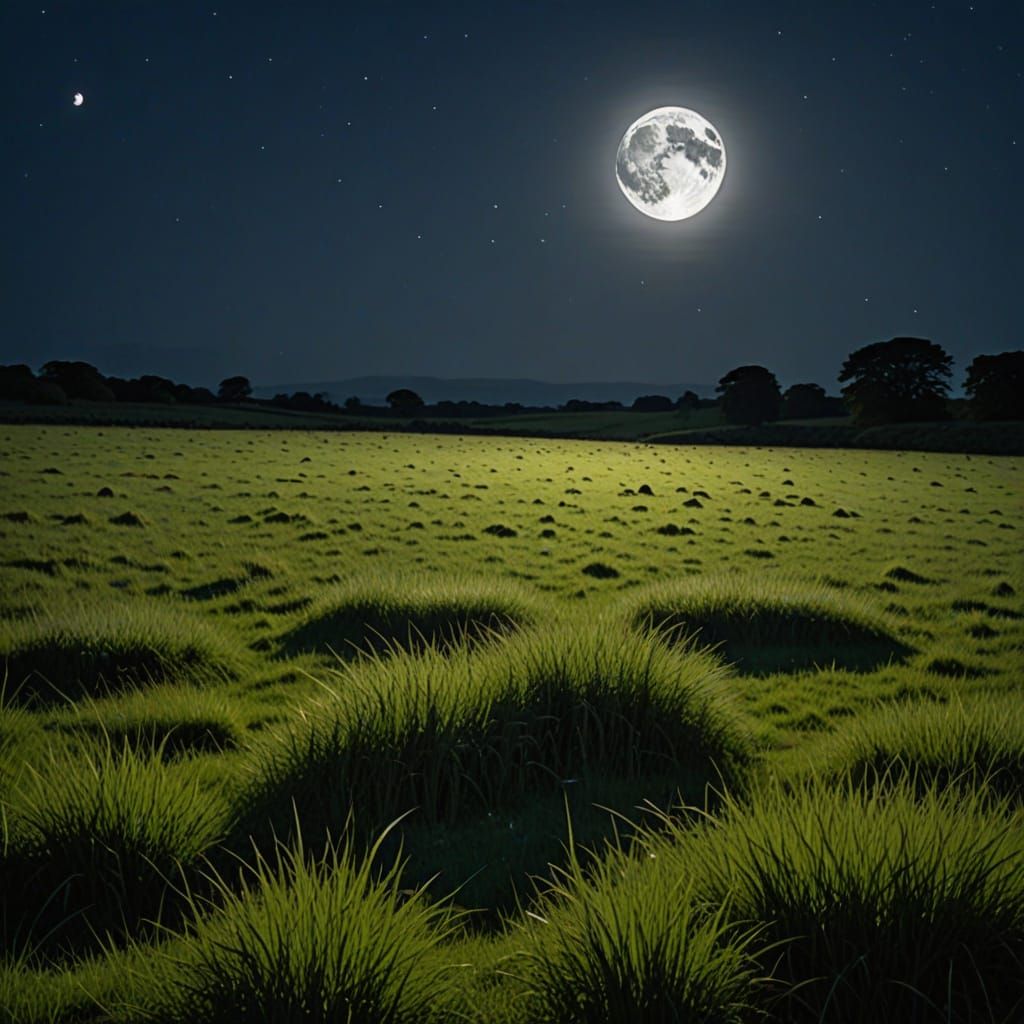 Moonlit Irish Meadow with Hungry Grass