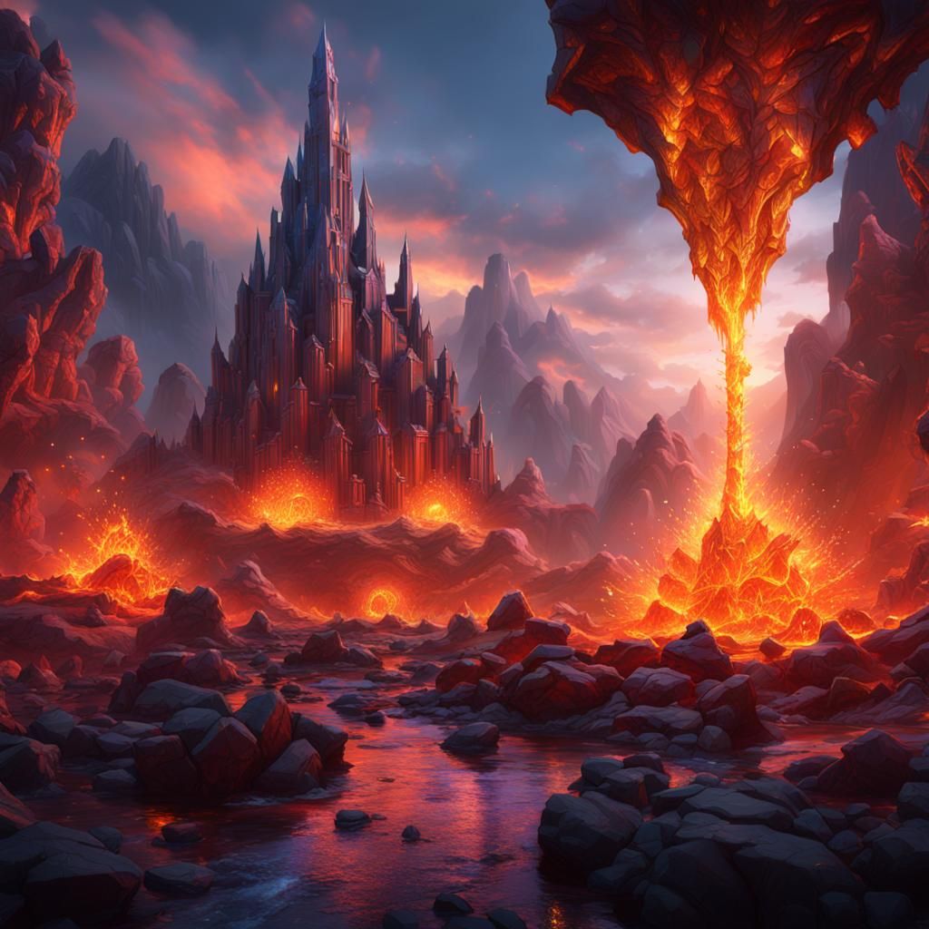 Detailed Fire Crystal Fantasy Concept Art