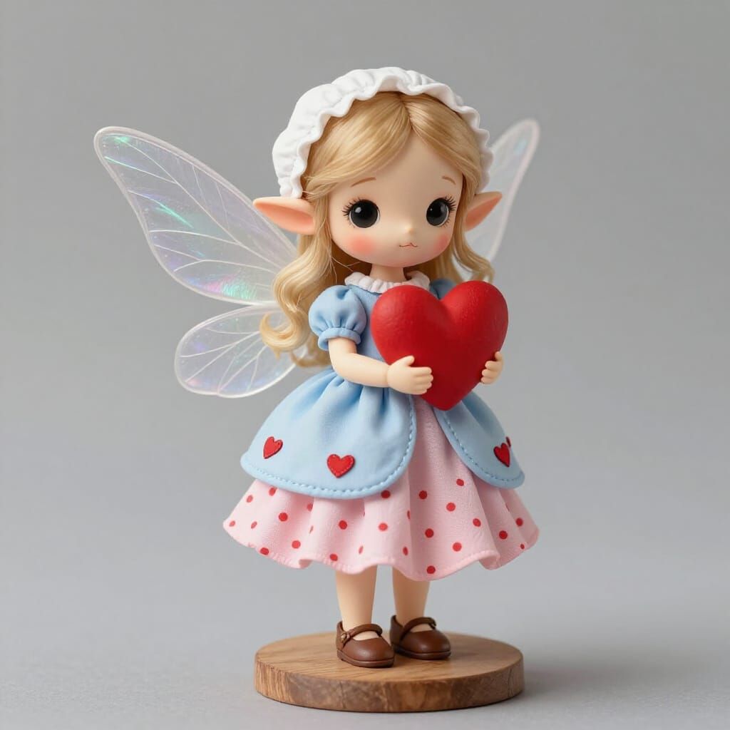 Whimsical Fairy Figurine Holding Red Heart