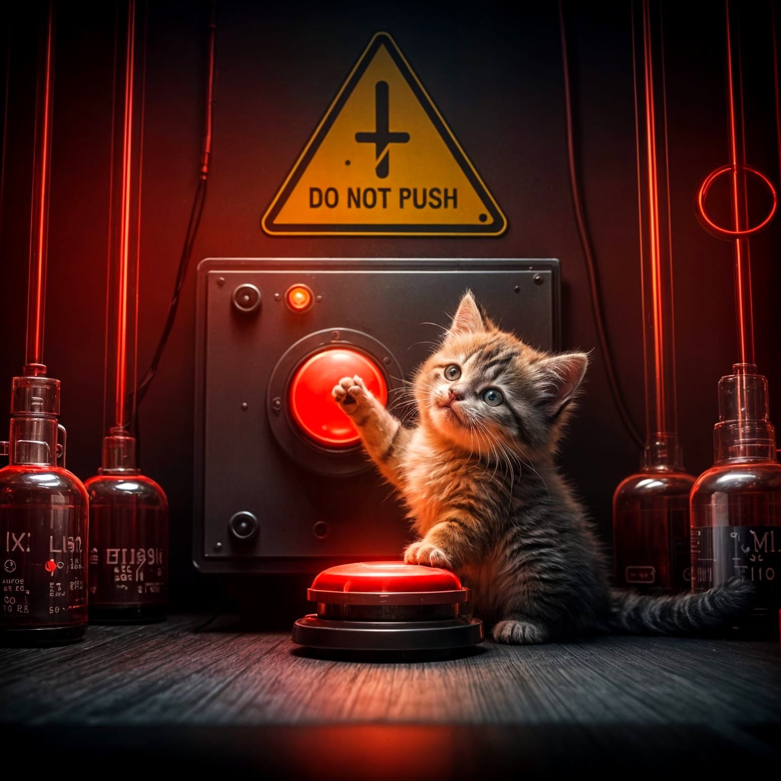 Mischievous Kitten in a High-Tech Lair