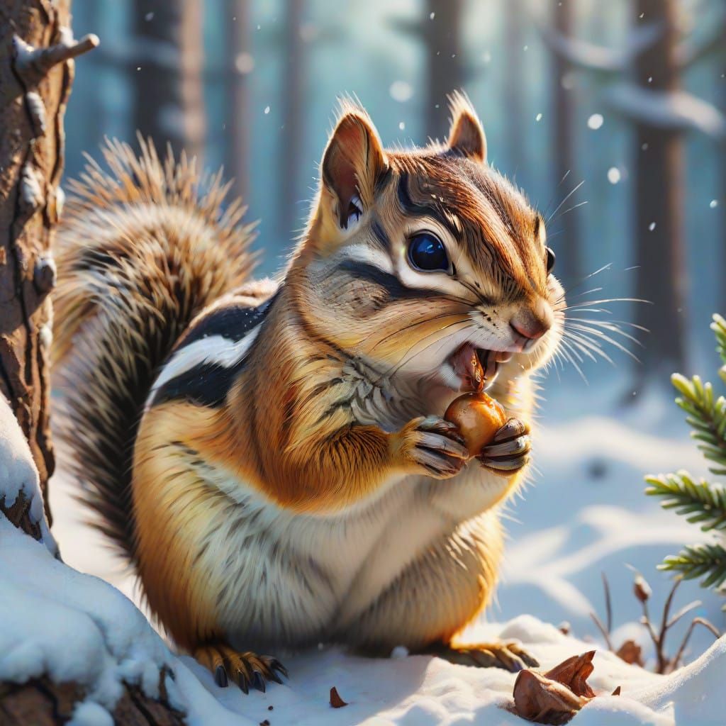 Hyperrealistic Winter Chipmunk Portrait in Splash Art Style