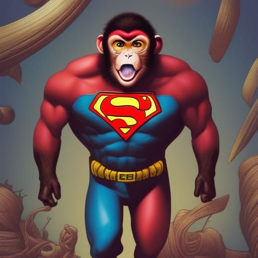 Monkey Superhero in Banana Suit: Comic Book Art