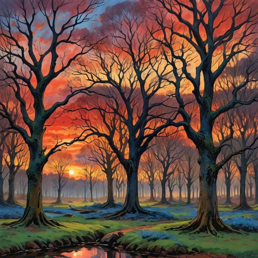 Enchanted Forest Drawing in Impressionist Style