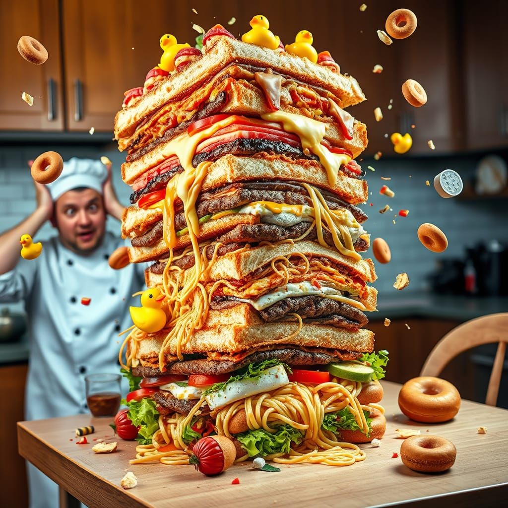 Absurdist Sandwich Collapses in Chaotic Food Art