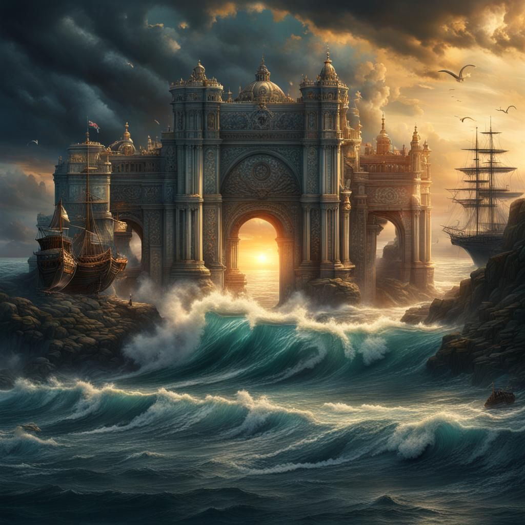 Open Door to Sunny Seascape: Cinematic Digital Art