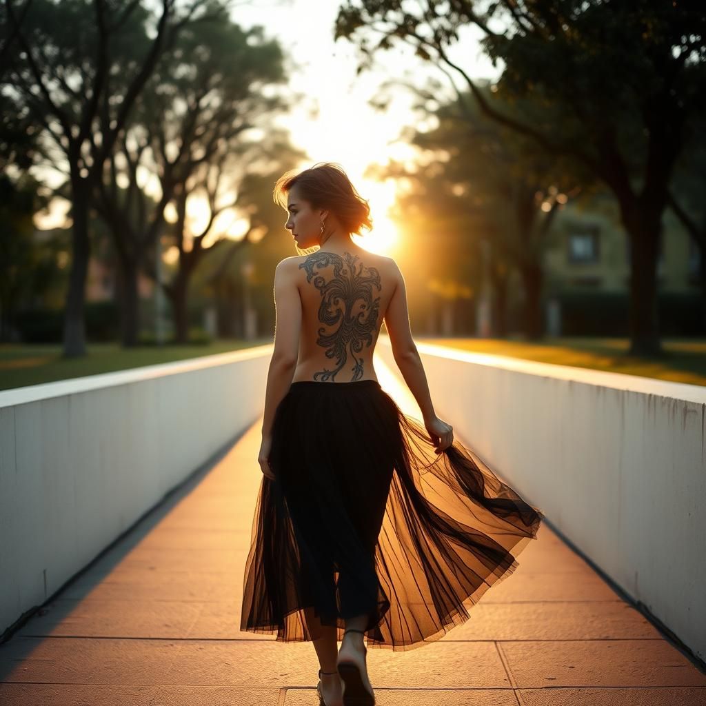 Woman with Tattoo in City Park: Fine Art Photography
