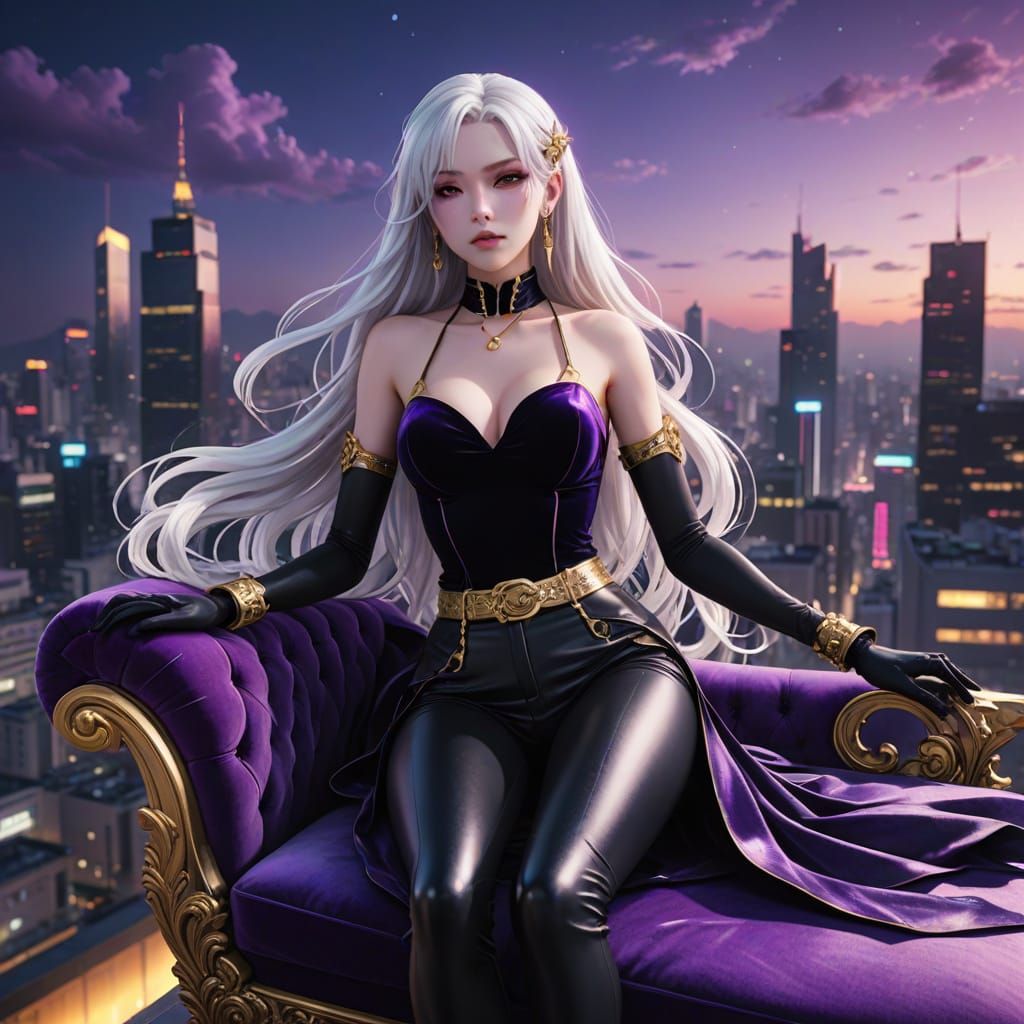 Anime Style 3D Female Character on Rooftop Terrace