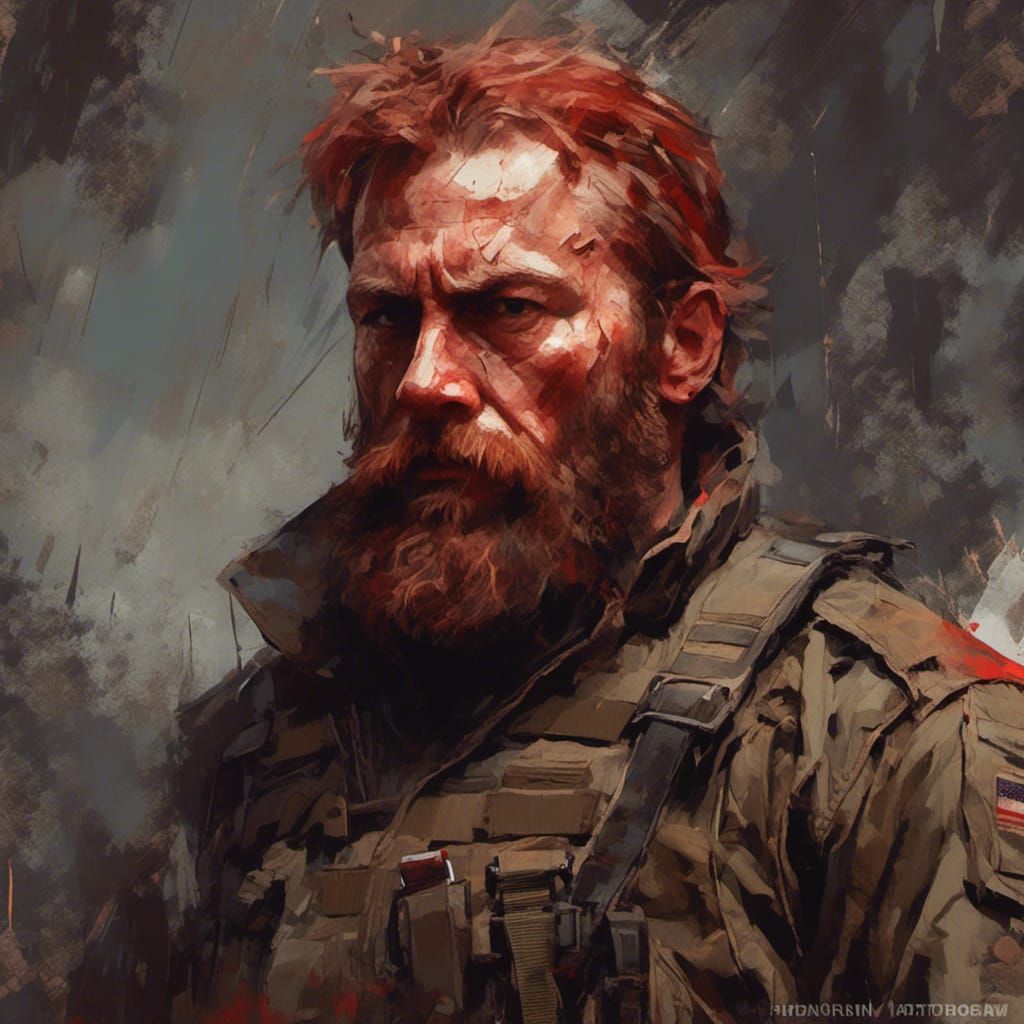 Haunted Soldier in a Macabre Combat Portrait