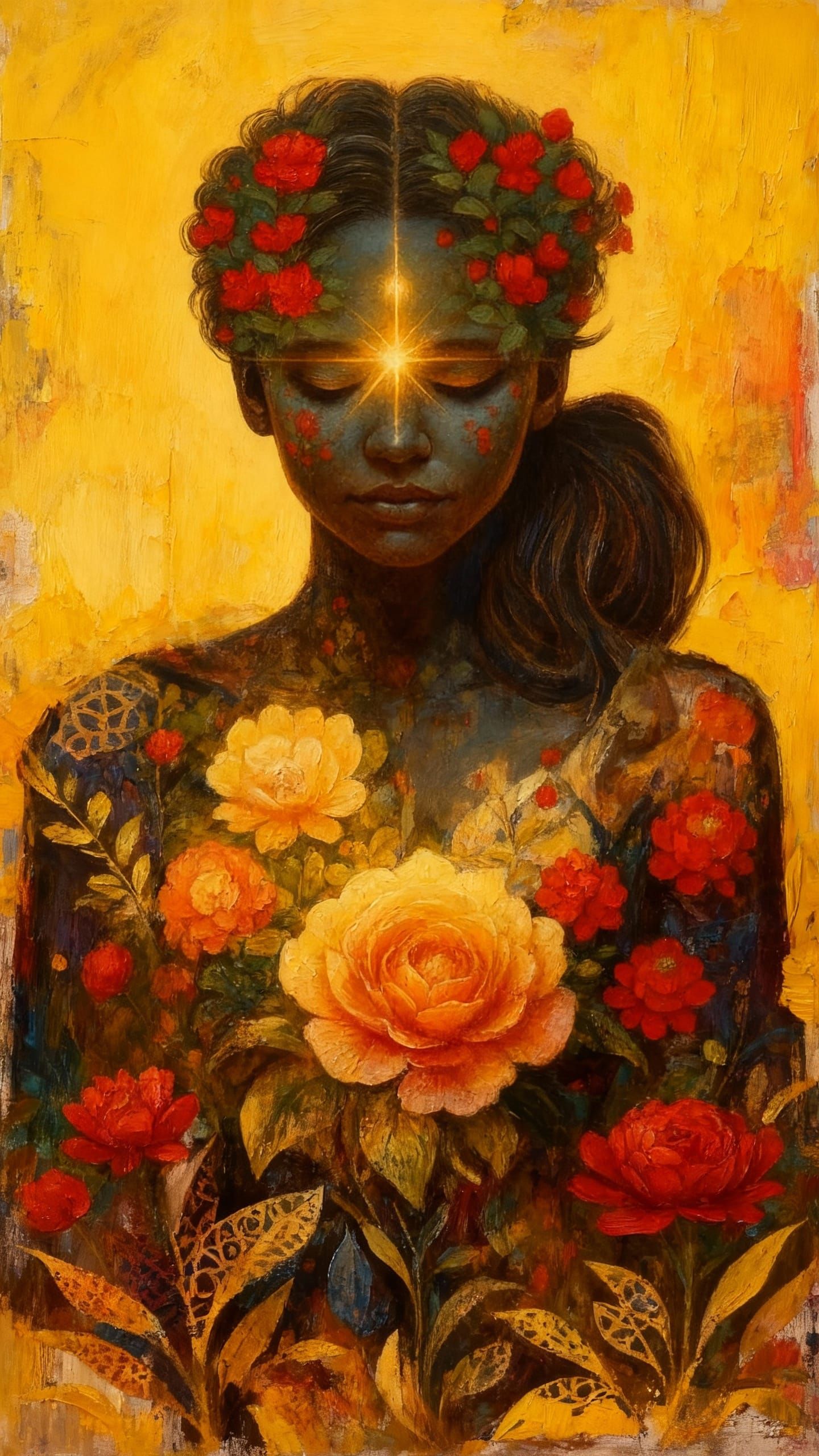 Semiabstract Painting of Feminine Silhouette with Textured L...