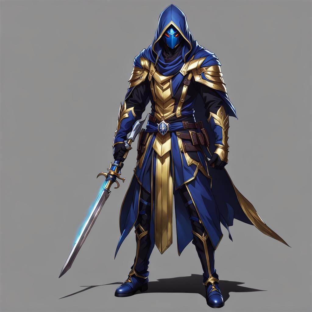 Anime Assassin in Gold Leather with Blue Symbol