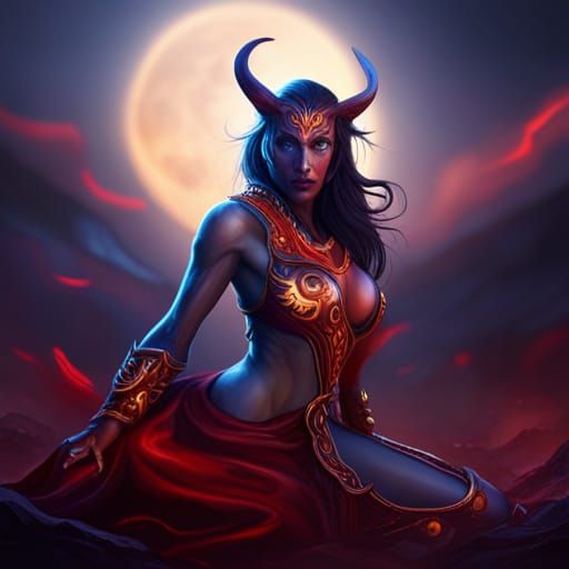 Alluring Demon Woman in Detailed Matte Painting