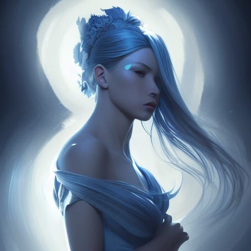 Monochromatic Blue Princess Portrait in Modern Style
