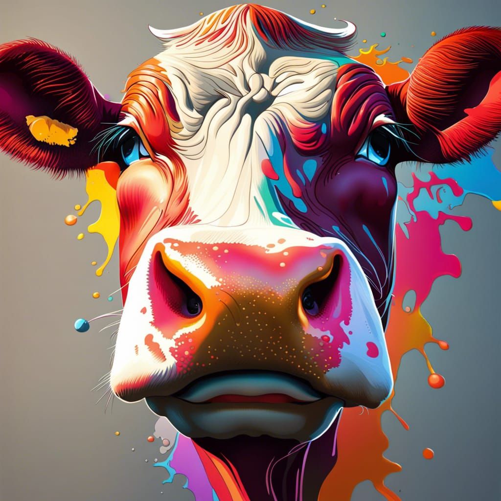 Hyperrealistic Cow Portrait in Splash Art Style
