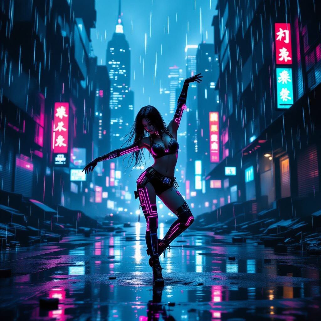 Cyberpunk Dancer in Dystopian Cityscape