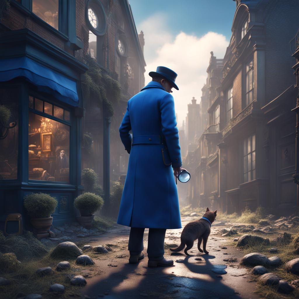 Detective Inspects Paw Prints: Matte Painting Style