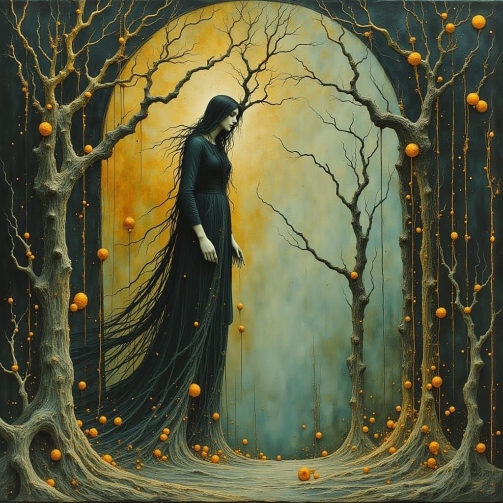 Our Mother of Lullabies: Dark Oil Painting