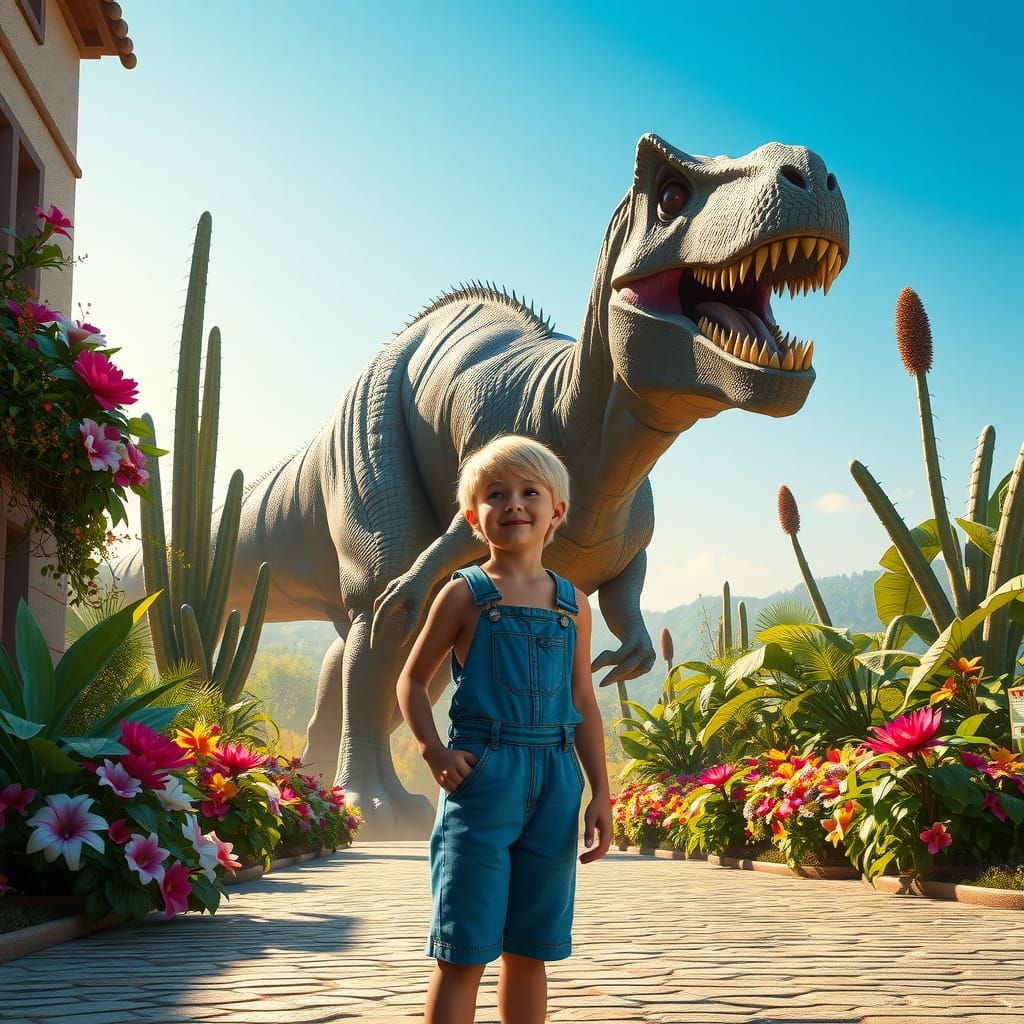 Boy and Dinosaur in Detailed Matte Painting