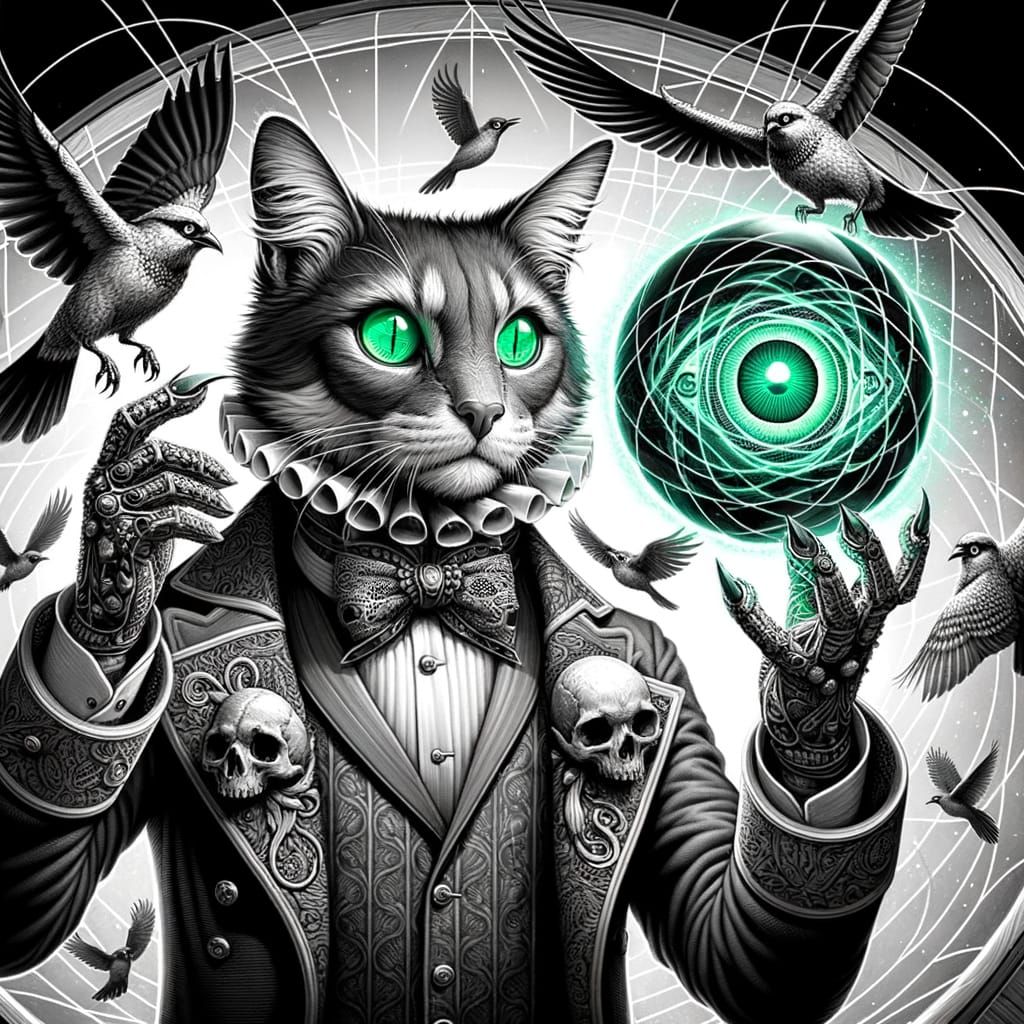 Mysterious Anthropomorphic Cat Performs Magic in Monochrome ...