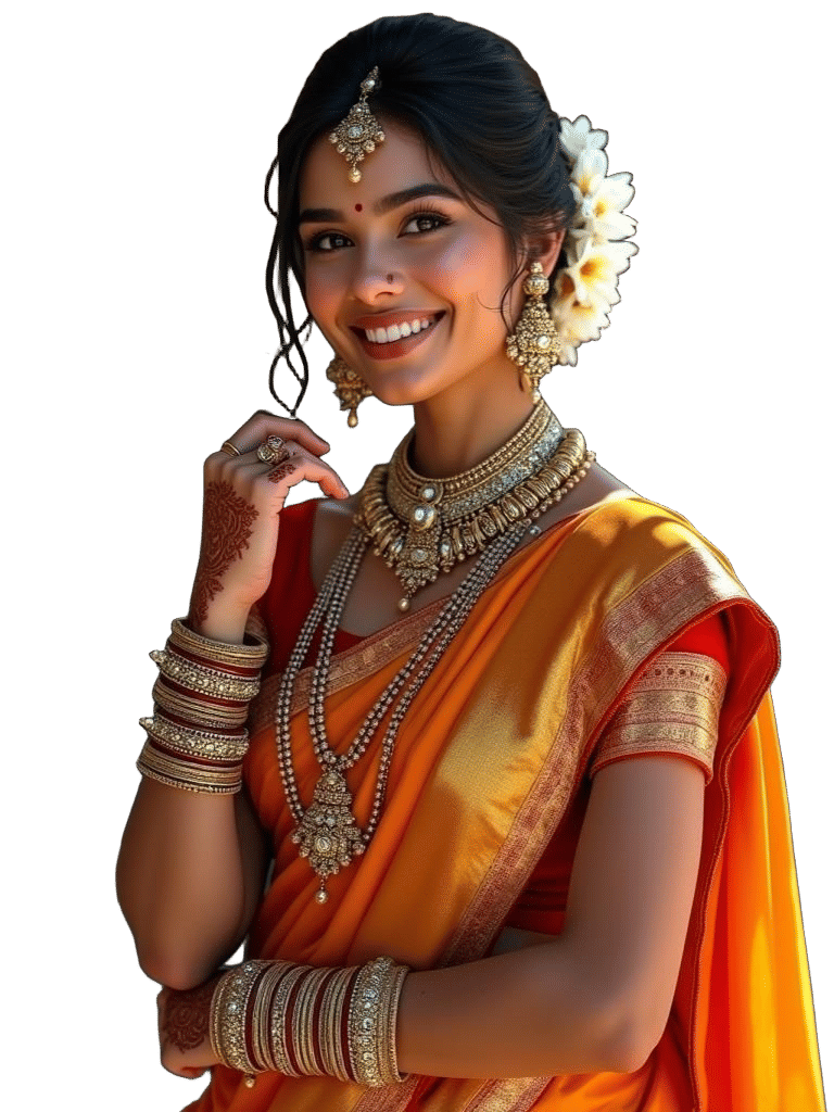 South Indian Jewelry Model in Saree, Detailed Matte Painting