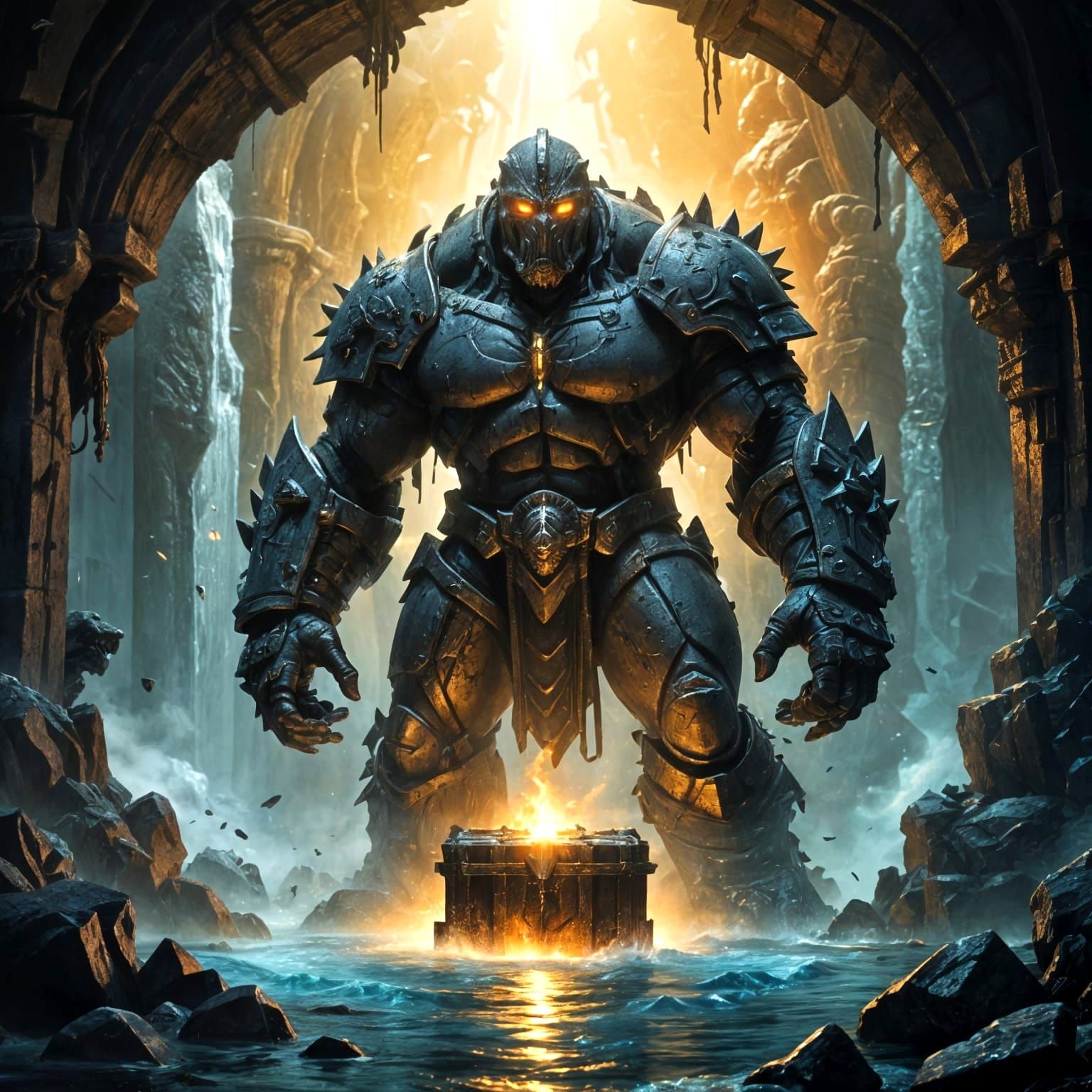 Stone Golem Guardian of Bioluminescent Grotto