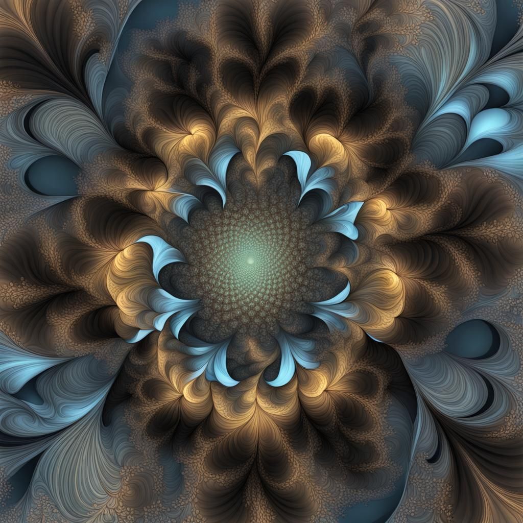 Mesmerizing Fractal Pattern in Blue and Gold