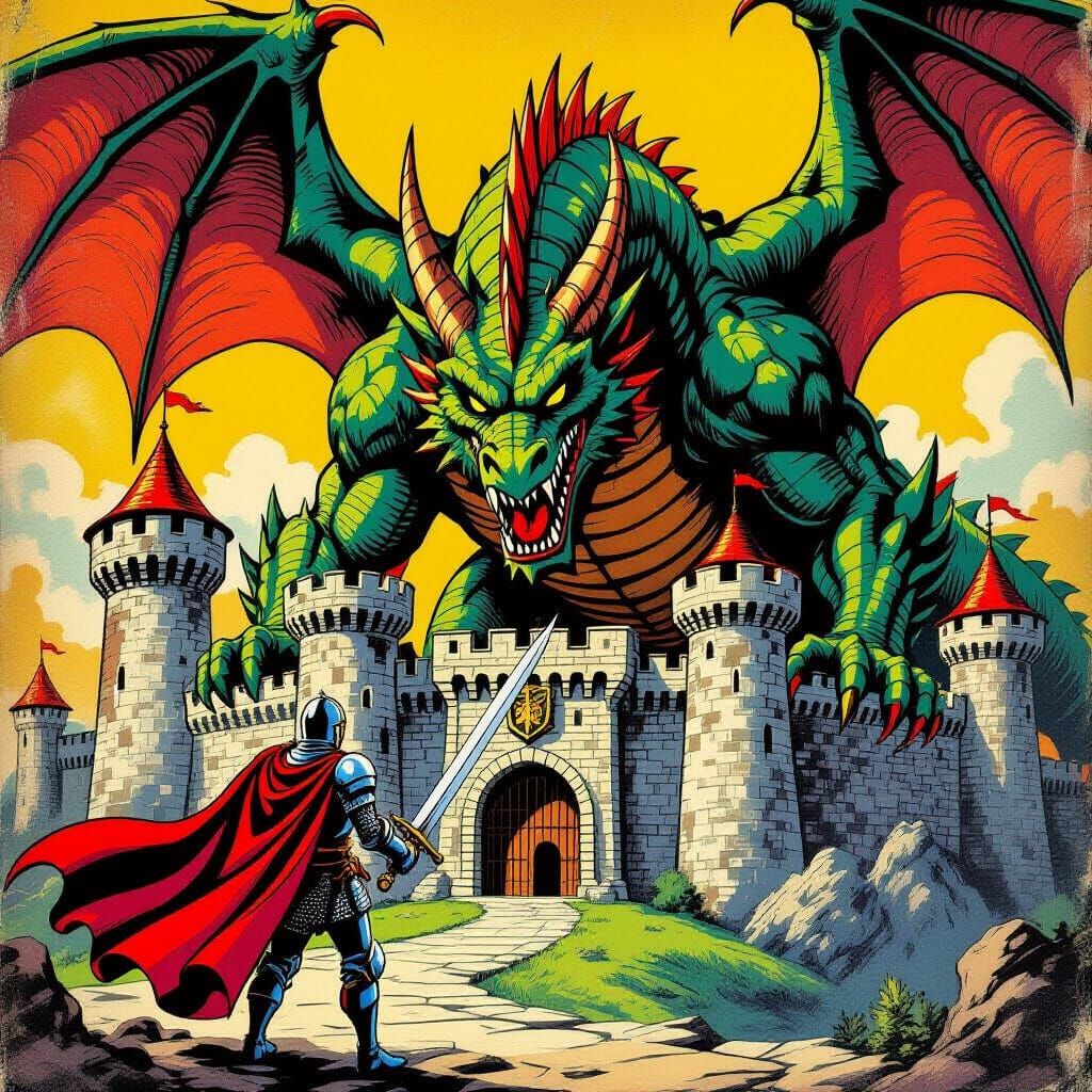 Knight Faces Dragon on 1950s Comic Cover