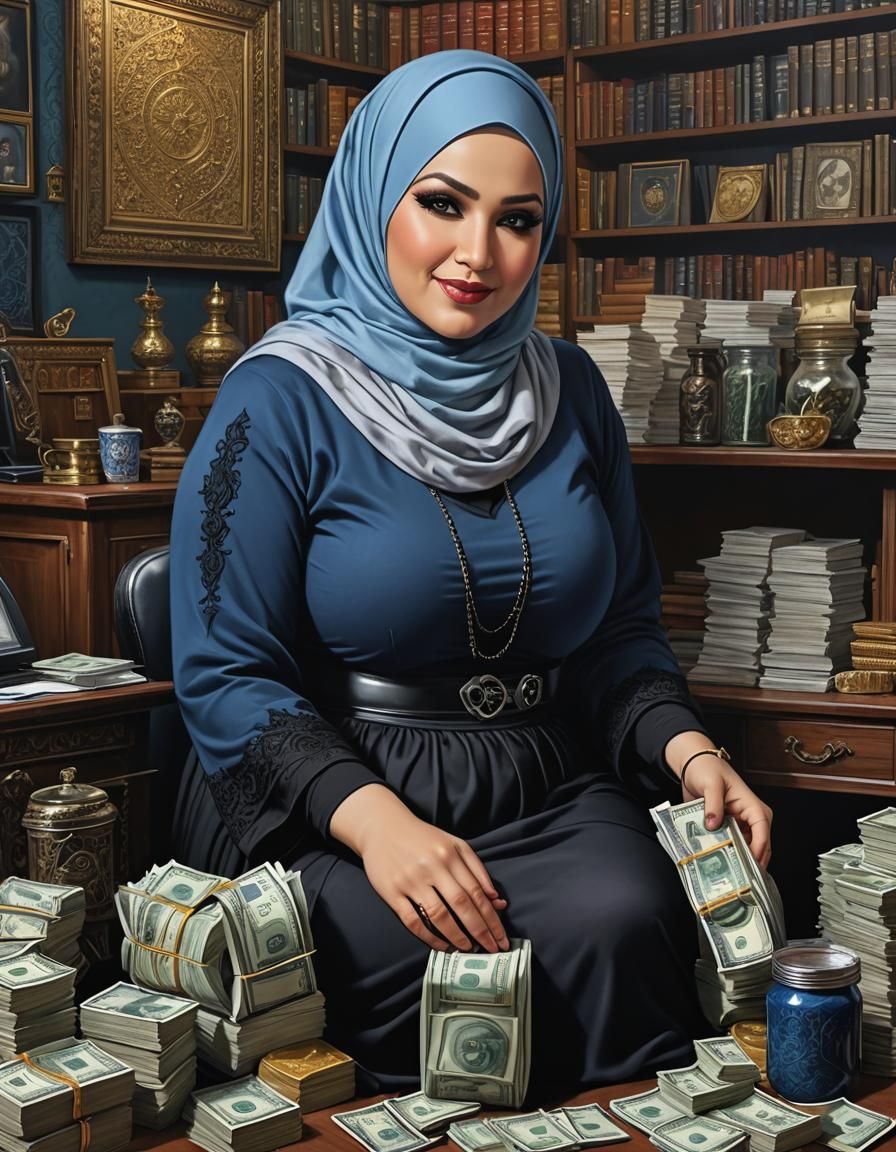 Detailed Portrait: Middle Eastern Woman Counting Money