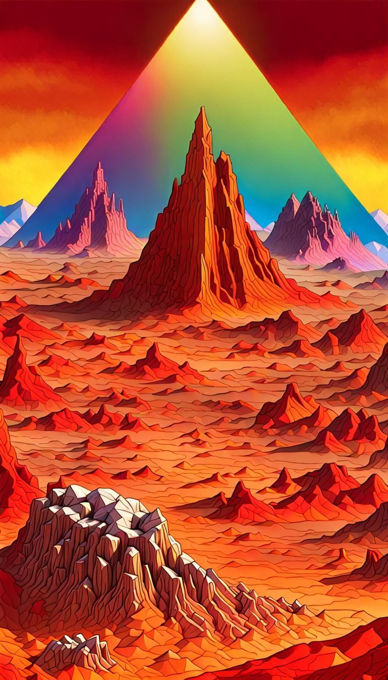 Prismatic Desert Mesas with Crystalline Shapes