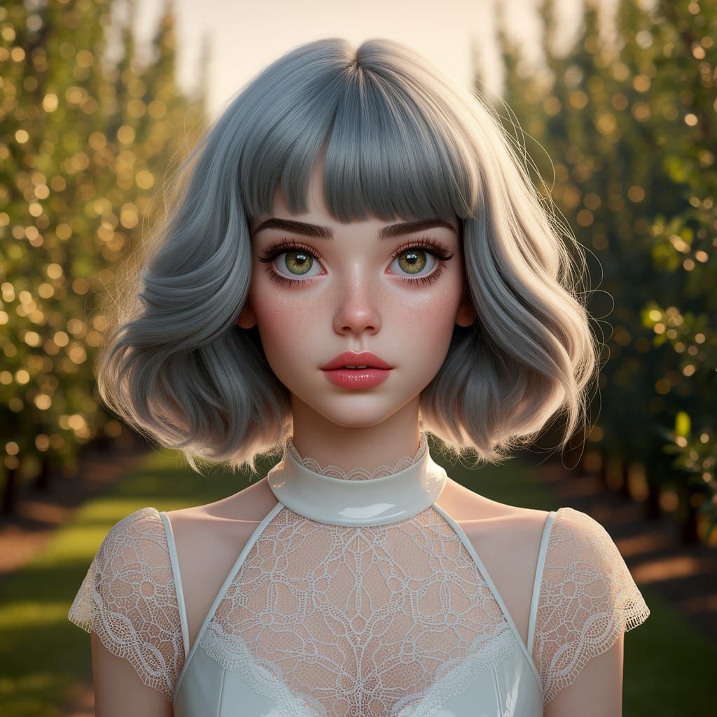 Beautiful Lady with Ash Blonde Hair in Cartoon Style